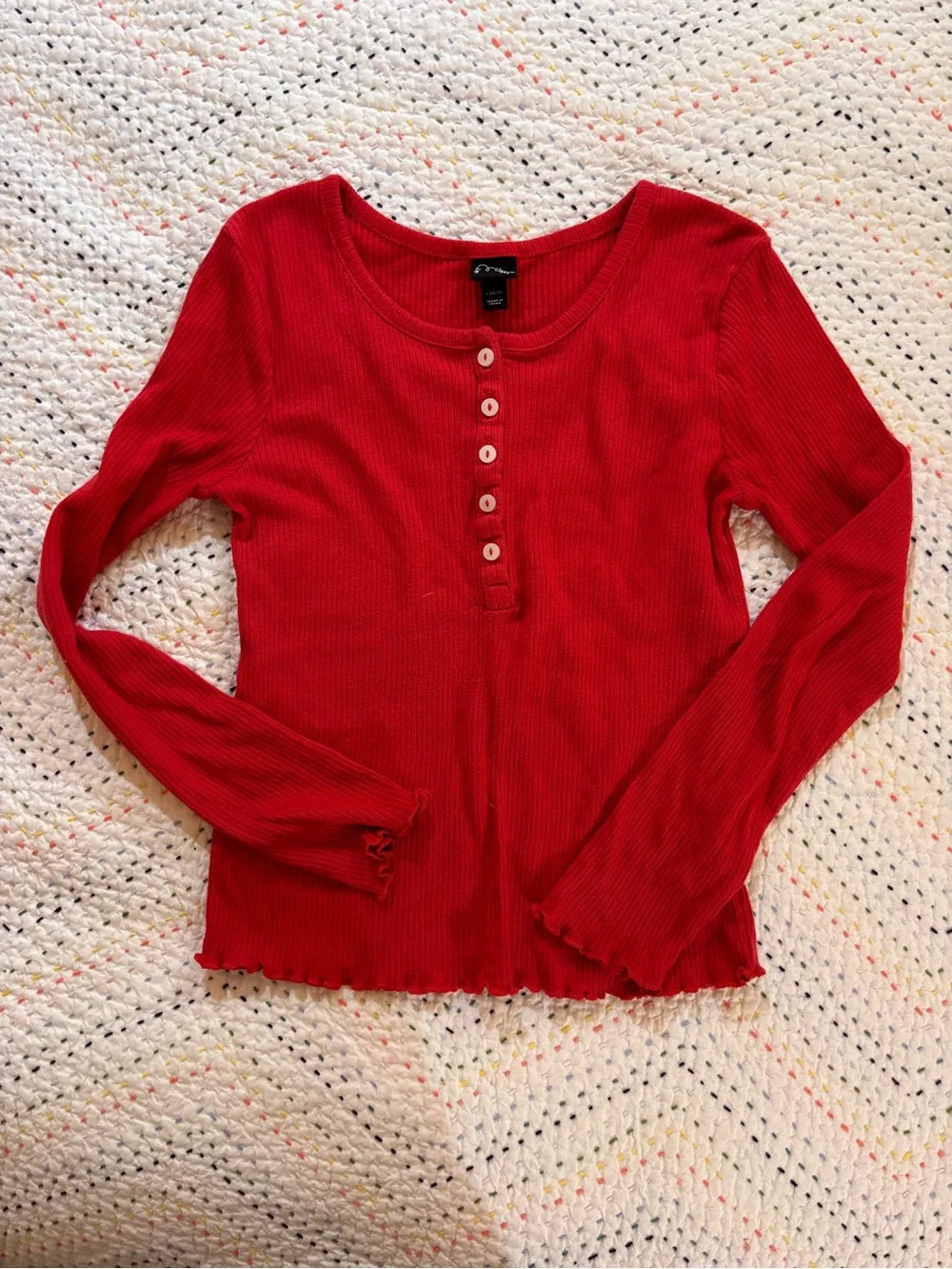 art class Red Ribbed Henley Long Sleeve Top with Button Placket
